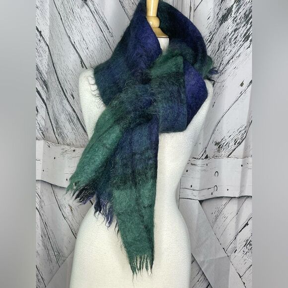Vintage St. Michael Mohair & Wool Scarf Black Watch Plaid Scotland - Picture 1 of 4